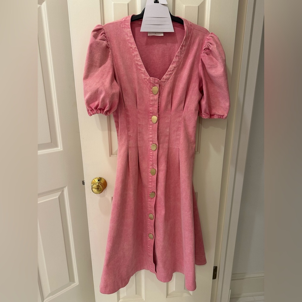 HYACINTH HOUSE
Pink Denim Madeline Midi Dress